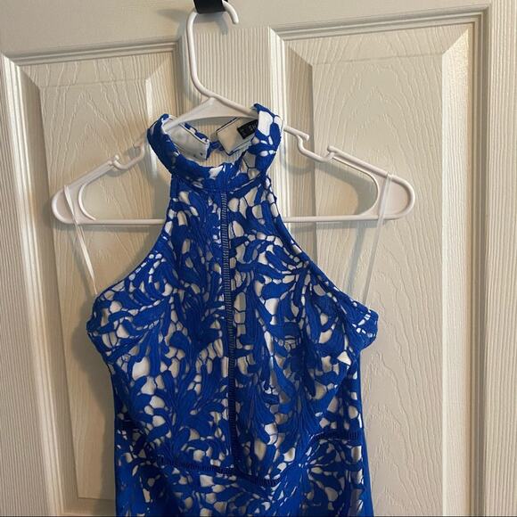 SHEIN Slit Hem Guipure Lace Overlay Pencil Dress Women's Size Small Blue - Picture 6 of 14